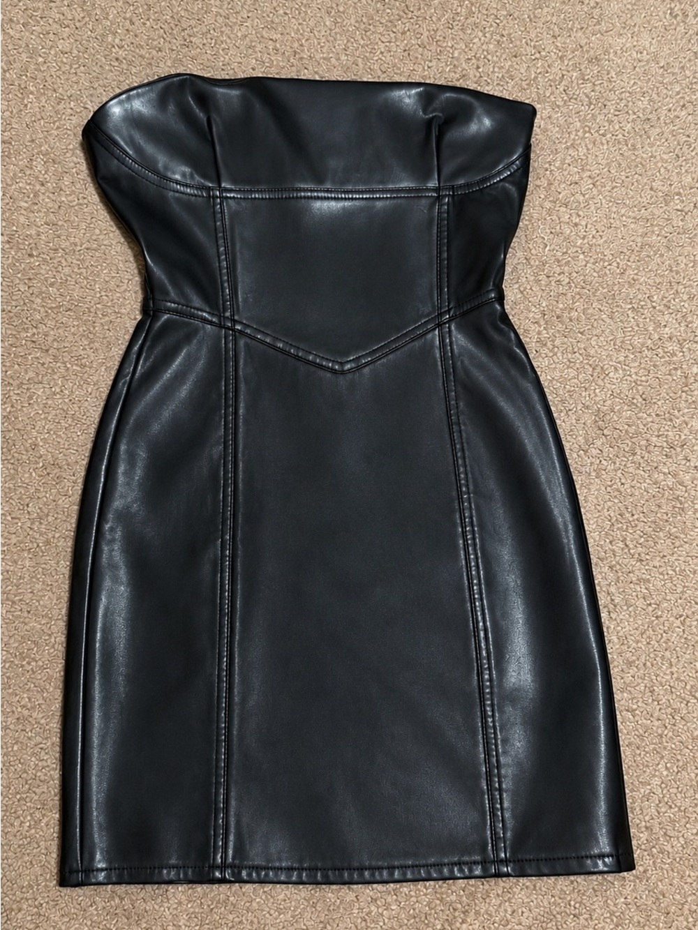 Strapless Black Faux Leather Mini Dress